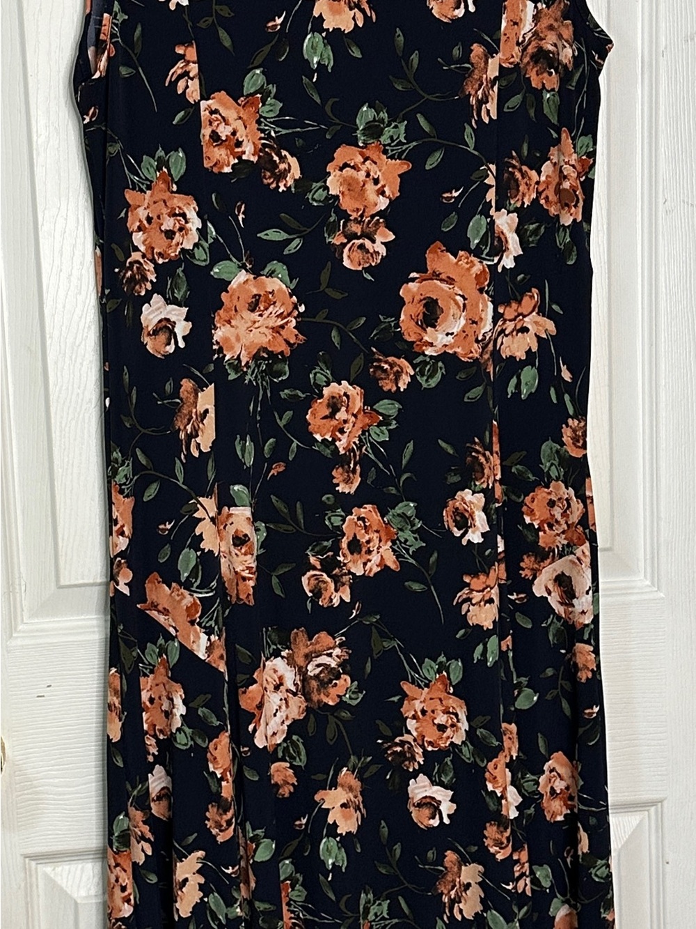 Nina Leonard Black Maxi Skirt with Rust Floral Print